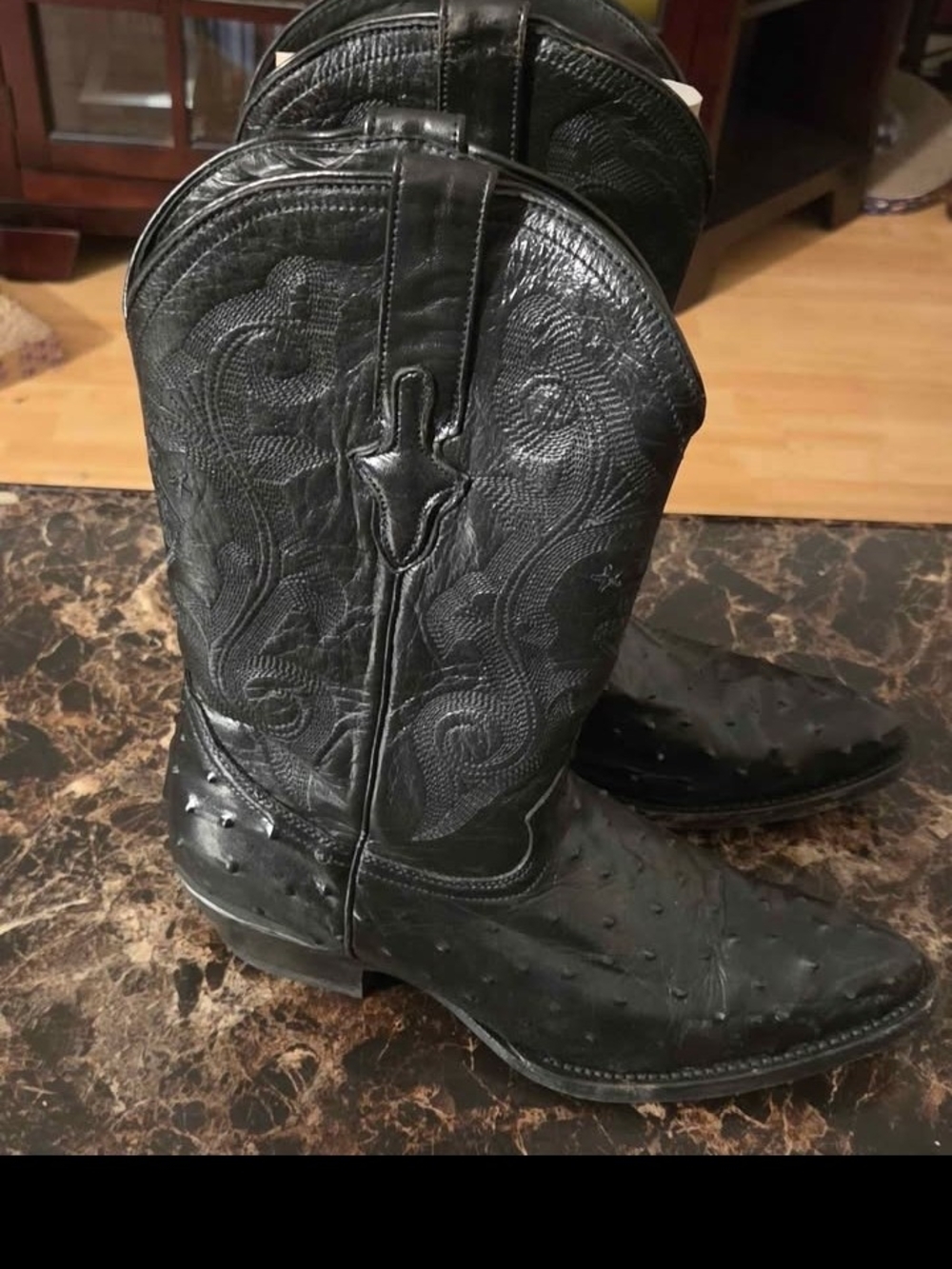 Black Ostrich-Textured Men's Western Boots